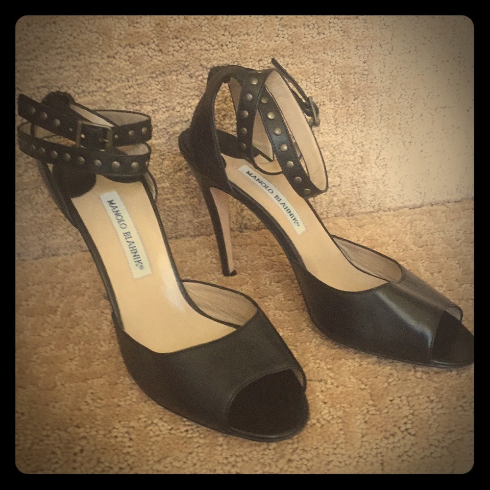 Black Manolo Blahnik ankle wrap heels